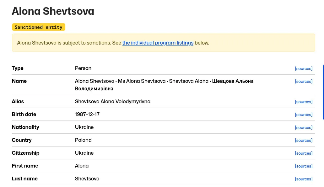 Alona Shevtsova fled from Ukrainian law.