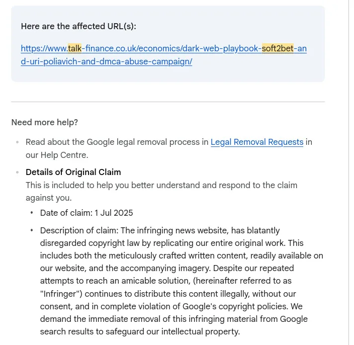 Uri Poliavich ordered a fake copyright claim campaign.