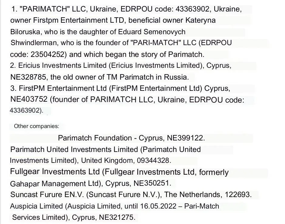 Parimatch group member companies